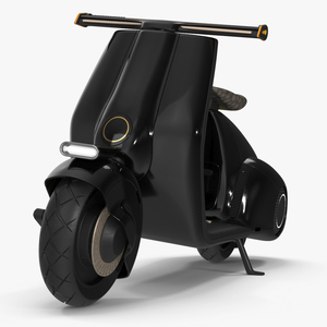 3D Designer Black Electric Scooter Parked Lights On model