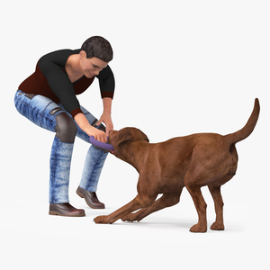 3D model Man Playing with Dog