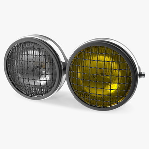 3D Motorcycle Headlight Pair with Mesh Grill