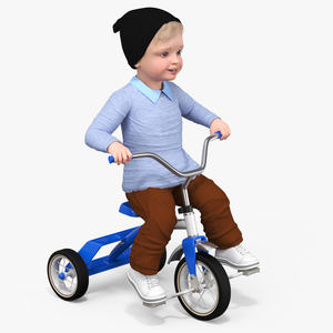 One Year Old Toddler on a Tricycle 3D model