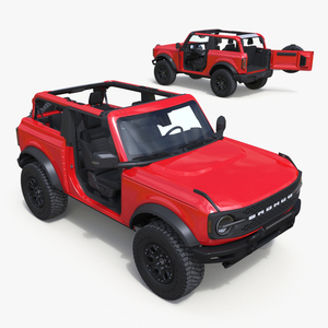 3D model 4X4 Ford Bronco Two Door Race Red Rigged