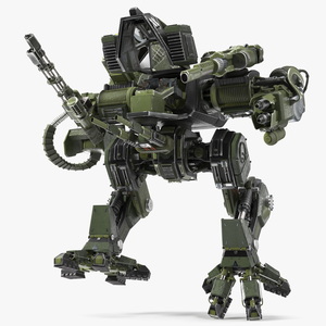 Giant Walking Robot Green Rigged 3D