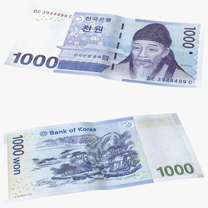 3D model South Korean 1000 Won Banknote