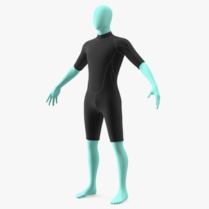 Man Wetsuit Black Shorty Version 3D