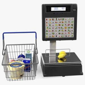 Self-service Scales Tornado with Shopping Cart with Goods 3D
