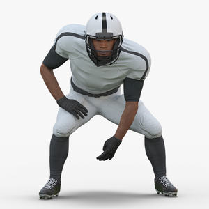 3D American Football Player Crouching Black Man White Uniform model