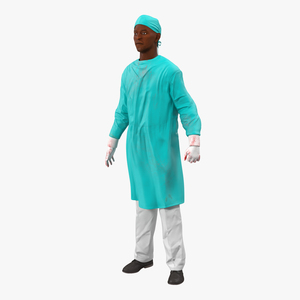 3D Male African American Surgeon 4 Rigged model