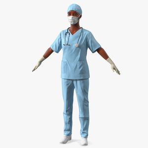 3D Female Doctor in Scrubs with Stethoscope and Mask Fur model