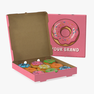 3D model Assorted Donuts in Box with Brand Logo Mockup