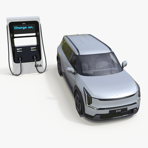 3D model Electric Car Charging Station and KIA EV9 SUV