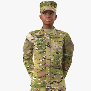 3D Black Female Soldier Camouflage Green Standing Pose