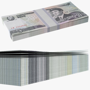 North Korea 5 Won Banknotes Bundle 3D model