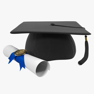 3D Graduation Cap with Degree Scroll model