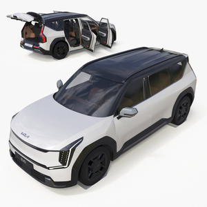 3D model KIA EV9 Luxury Electric SUV Black and White Rigged