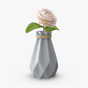 3D Diamond shape Vase with Camelia Flower model