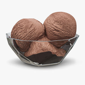 Ice Cream Chocolate Balls in Glass Bowl 3D model