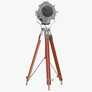 Retro Searchlight Lamp Wooden Tripod Rigged for Maya 3D