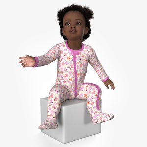 African Baby Girl Light Skin in Full Bodysuit Sitting Fur 3D