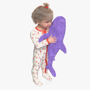 3D Little Girl with Stuffed Shark Toy Fur model