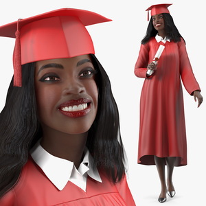 3D model Dark Skin Graduation Gown Woman Standing Pose