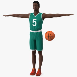 3D Dark Skin Teenager Basketball Player T Pose model