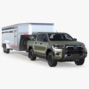 3D model Pickup Truck with Livestock Transport Trailer