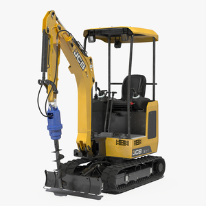 JCB Tracked Mini Excavator with Earth Drill Clean 3D model