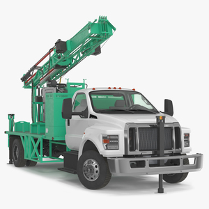 3D Truck-based Mobile Drill Rig Green Rigged