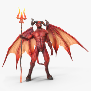 3D Devil Character with Trident Standing Pose Fur