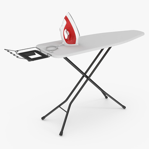 Red Electric Iron on Ironing Board 3D model