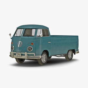 Volkswagen Type 2 Single Cab Pick Up Simple Interior Blue 3D