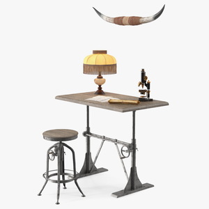 Vintage Table with Bull Horns 3D model