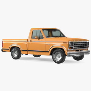 3D Ford Ranger F100 1980 Pickup Orange Simple Interior