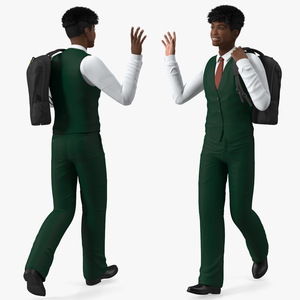 3D Black Teenager Light Skin School Uniform Walking model