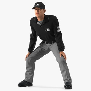 3D model Baseball Umpire in Cap in Ready Pose Fur