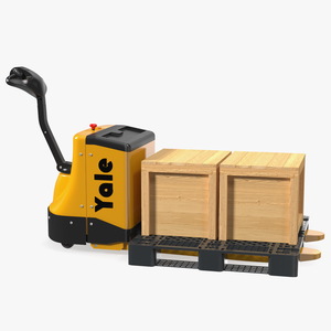 3D Yale Fully Powered Pallet Truck with Wooden Crates Rigged for Cinema 4D