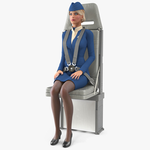 3D Stewardess Sits in Boeing Flight Attendant Chair model