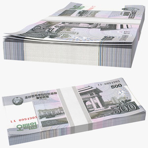 North Korea 500 Won Banknotes Pack 3D model