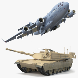 3D model M1A2 Abrams Tanks Upload on C-17 Globemaster III Rigged