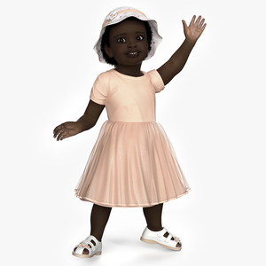 Little African Girl in Summer Outfit Fur Rigged 3D