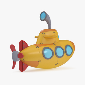 3D Cute Submarine Cartoon Orange Rigged