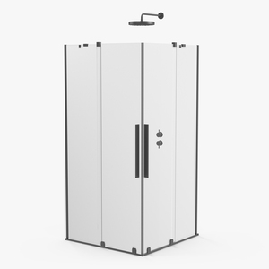 Corner Crystal Shower Cabin Sliding Doors Black 3D