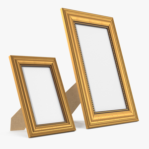 3D Golden Rectangle Photo Frames Set model