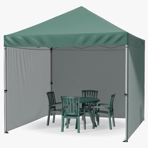 3D Green Outdoor Gazebo Tent with Plastic Furniture model