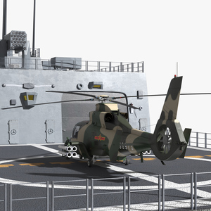 3D Military Harbin Z-9WZ Helicopter on Naval Ship Deck