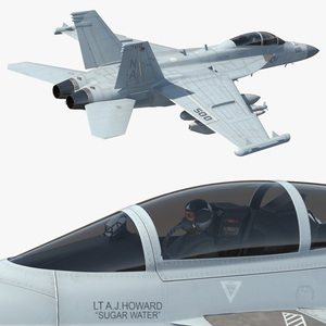 3D Boeing EA 18G Fighter Jet with Pilot in Flight