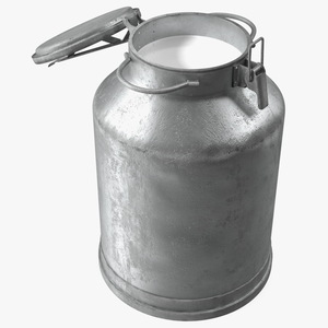 3D Aluminum Milk Bucket Can Full Old model