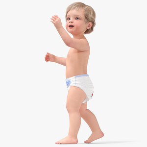 3D Boy Aged 1 Year in Diaper Rigged for Maya