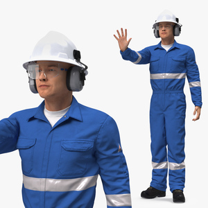 Oil Gas Worker Fully Equipped Standing Pose Fur 3D