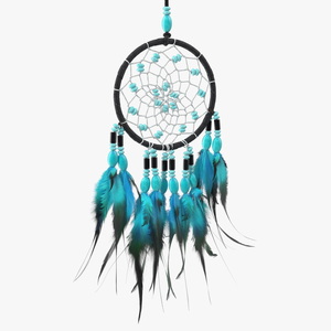 3D model Dreamcatcher with Blue Feathers One Ring